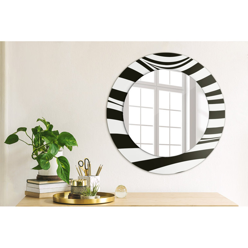 Huldar Glass Flat Mirror, 50cm H x 50cm W, Black and White Abstract Wave