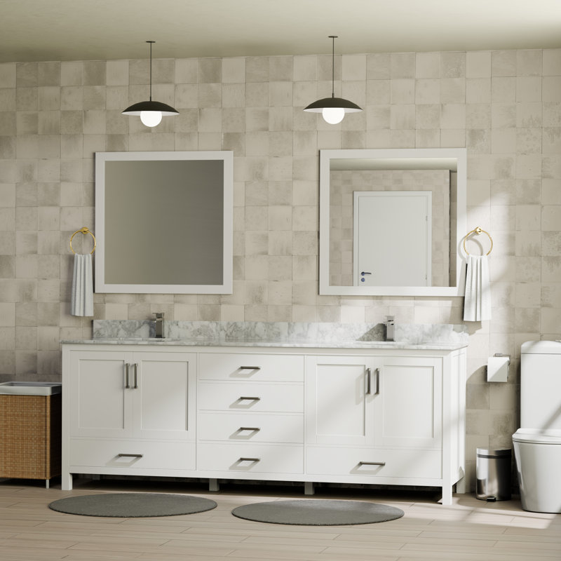 Ensemble de meuble-lavabo double 80 po Jacques, Blanc, White Carrara Marble