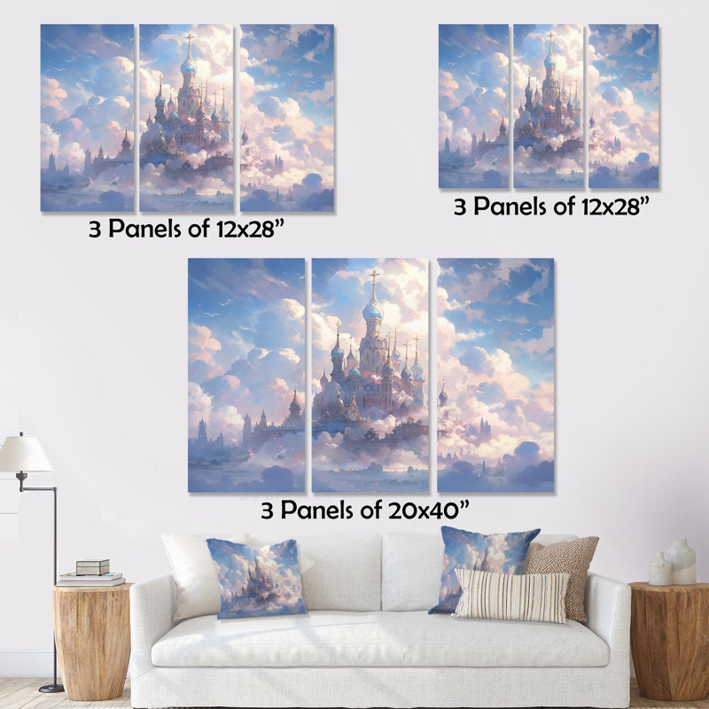 Château dans les nuages I, reproduction sur toile 3 pièces, H 28 po x l 36 po x P 1 po