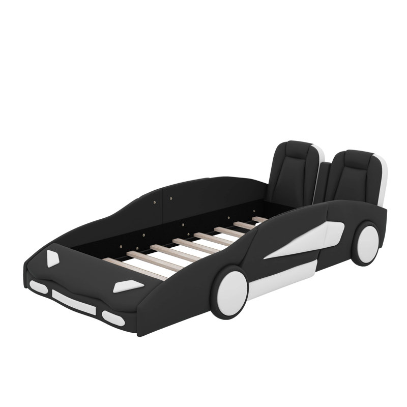 Lit plateforme simple en forme de voiture avec roulettes, Noir