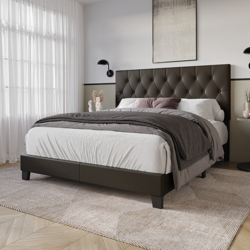 Omaha Tufted Upholstered Panel Bed, Full, Dark Brown