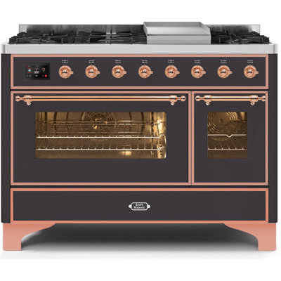Cuisinière à double combustible de 48 pouces avec 8 brûleurs scellés et plaque chauffante ILVE Majestic II Series