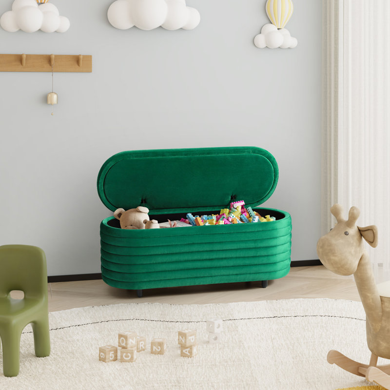 Banc de rangement rembourré en polyester Farrah, H 18,1 po x l 42,5 po x P 17 po, Vert