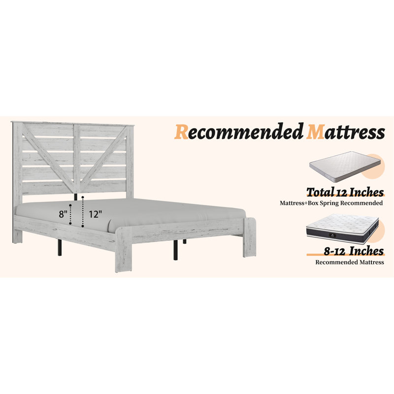 Tête de lit double, cadre de lit plateforme en bois, silencieux, aucun sommier nécessaire et outil d'assemblage facile, grand rangement sous le lit, blanc