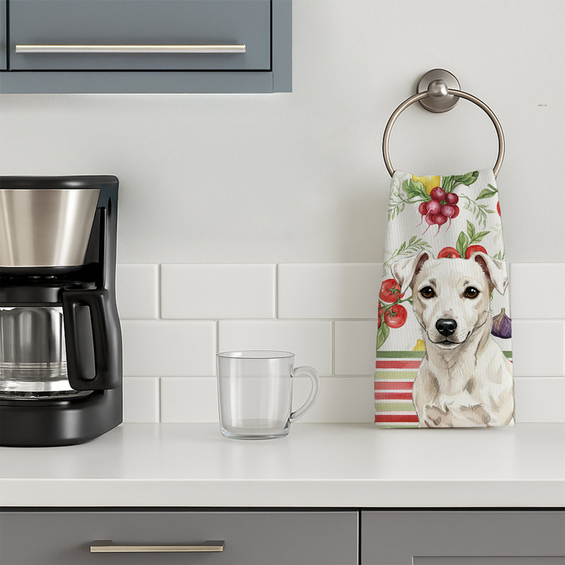 White Jack Russell Terrier Vegetables Kitchen Towel, White Jack Russell Terrier