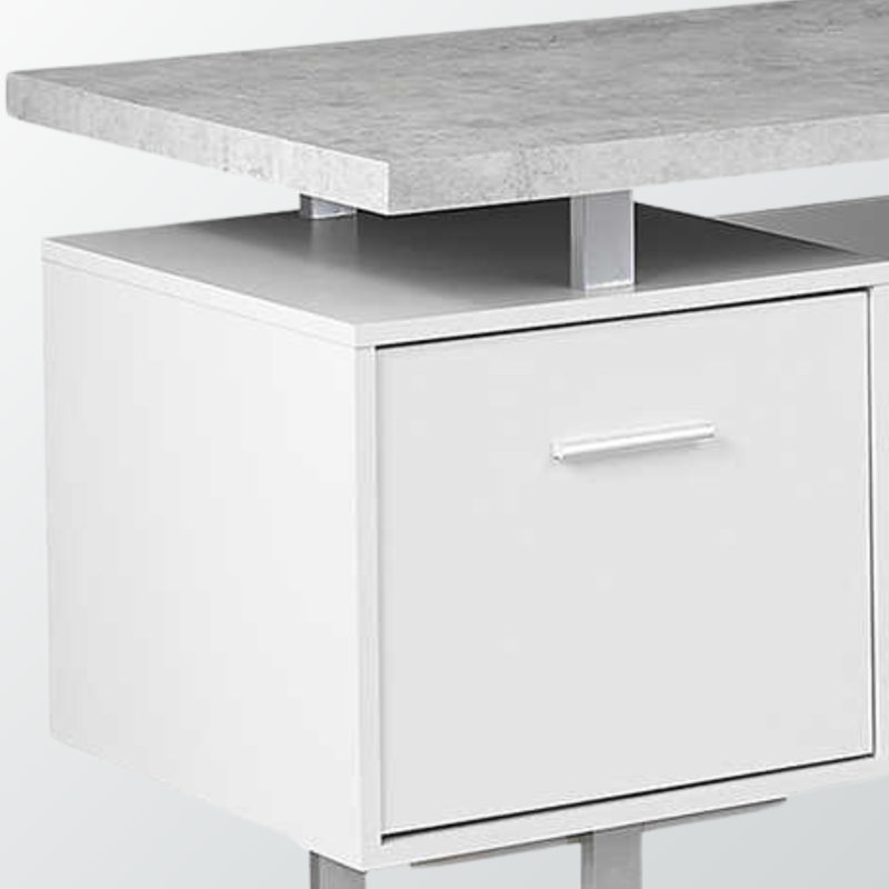 Bureau d'ordinateur Accent gris et blanc avec pieds en métal argenté, H 29,74 po x l 70,81 po x P 70,81 po