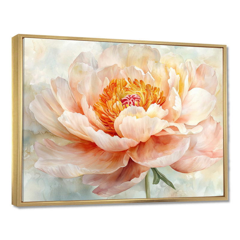 «Water Lily Peony Simplicity Bloom II - pivoines», art mural, H 34 po x l 44 po, Cadre flottant doré