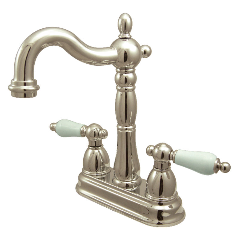 Kingston Brass Heritage Two-Handle 2-Hole Deck Mount Bar Faucet, Polished Nickel