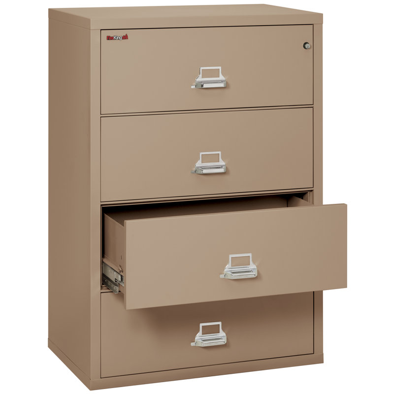 Fireproof 37.5'' Wide 4 -Drawer Steel File Cabinet, Taupe, Key Lock