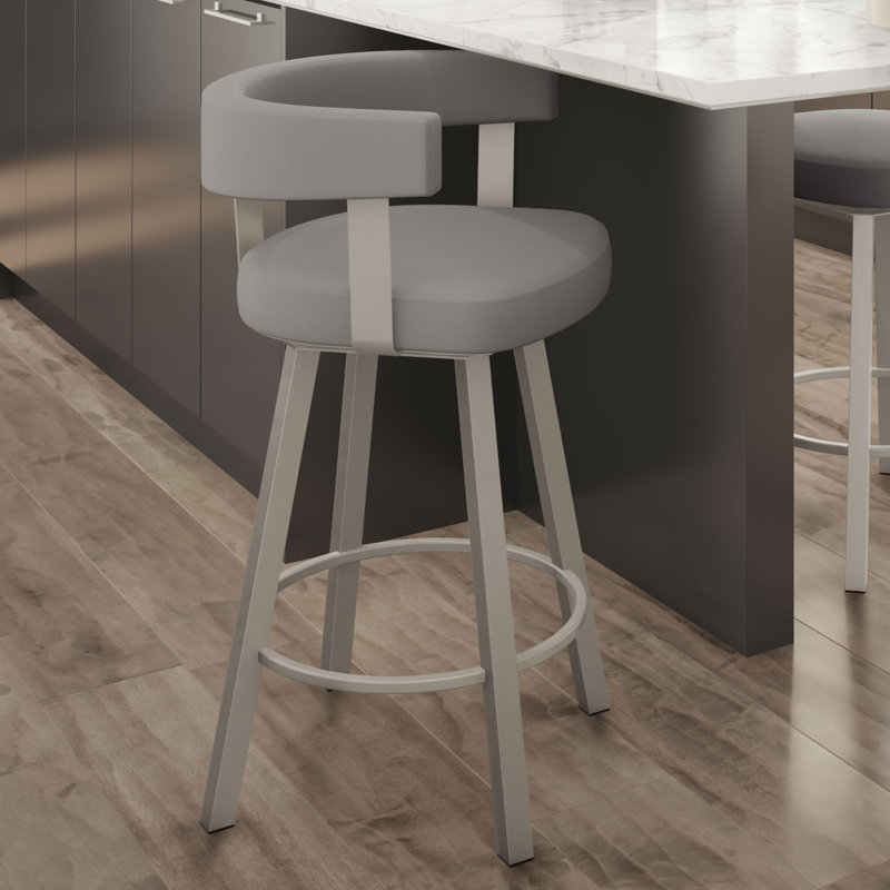 Siya Swivel Faux Leather Counter & Bar Stool, Matte Light Gray, Counter Stool (26" Seat Height)