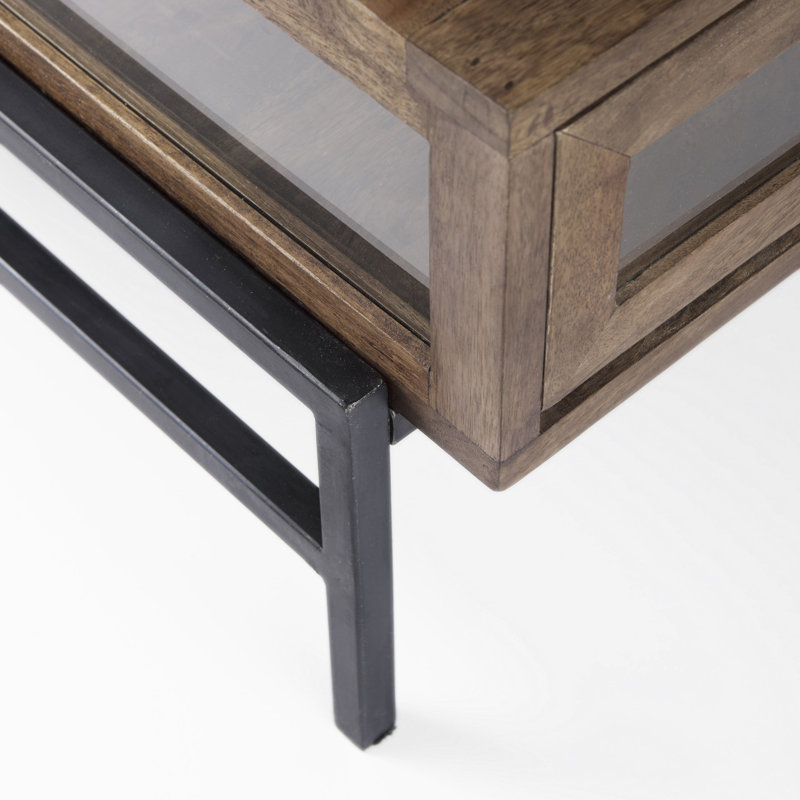 Warner Coffee Table with Storage, 15" x 43.5" x 42", Medium Brown, Black