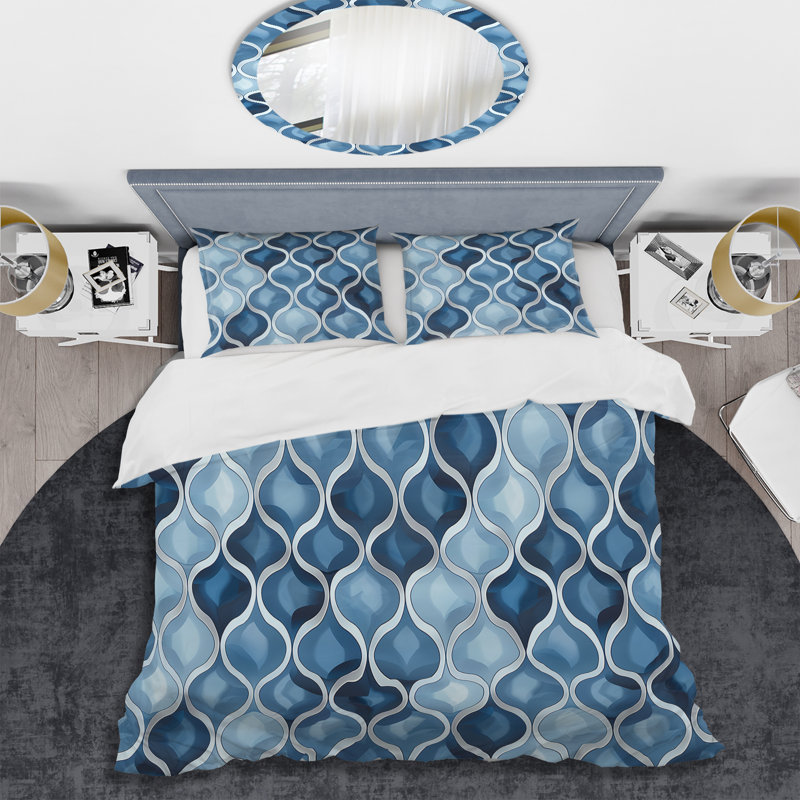 Ensemble de housse de couette moderne bleu et blanc Ogee Patten, Housse de couette très grand et 2 très grandes t