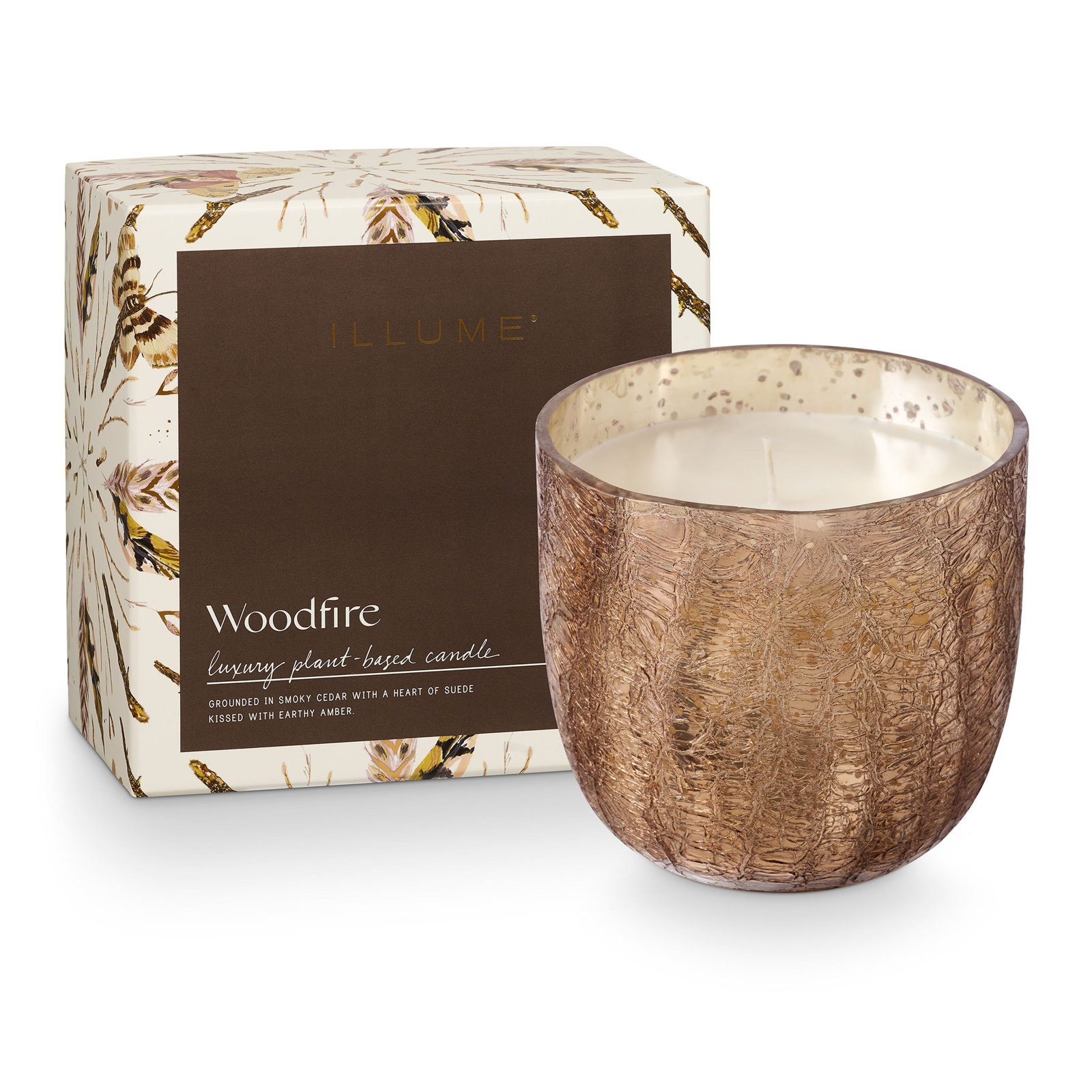Woodfire Scented Jar Candle, Large Boxed Crackle Glass