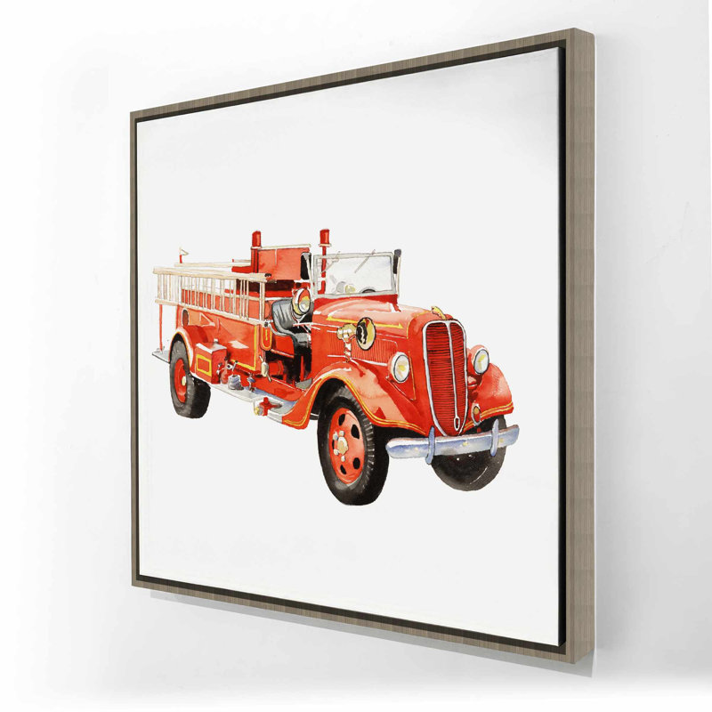 Camion de pompier rétro - transport homme, art sur toile