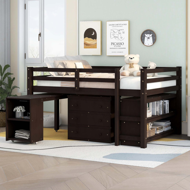 Low Study Full Loft Bed With Cabinet, Espresso