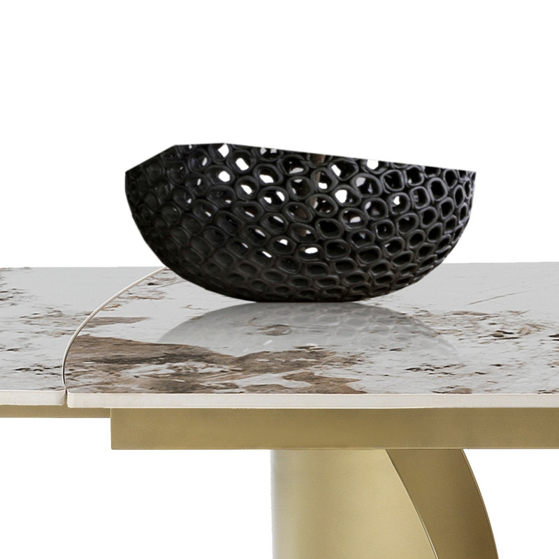 Avrumi Extendable Metal Base Dining Table, Gold