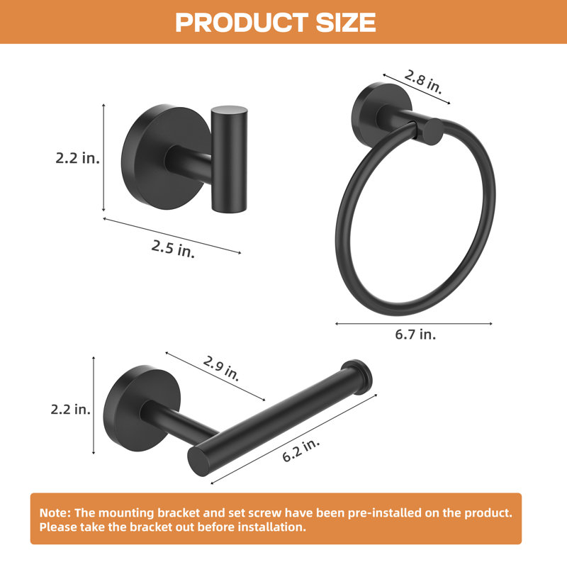 4-Piece Bath Hardware Set, Matte Black