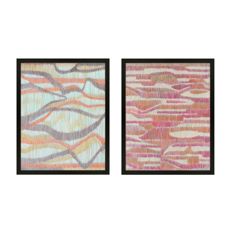 Rythmes et ondulations. Ensemble de 2, par James Pilon - art mural encadré, Cadre noir, H 20 po x l 16 po x P 1,25 po