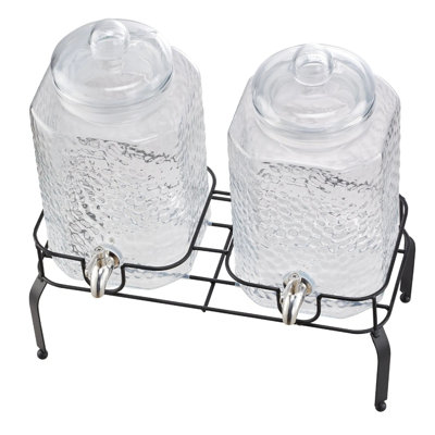 2-Pack 5.5L Glass Beverage Dispensers with Metal Stands and Stainless Steel Spigots for Parties