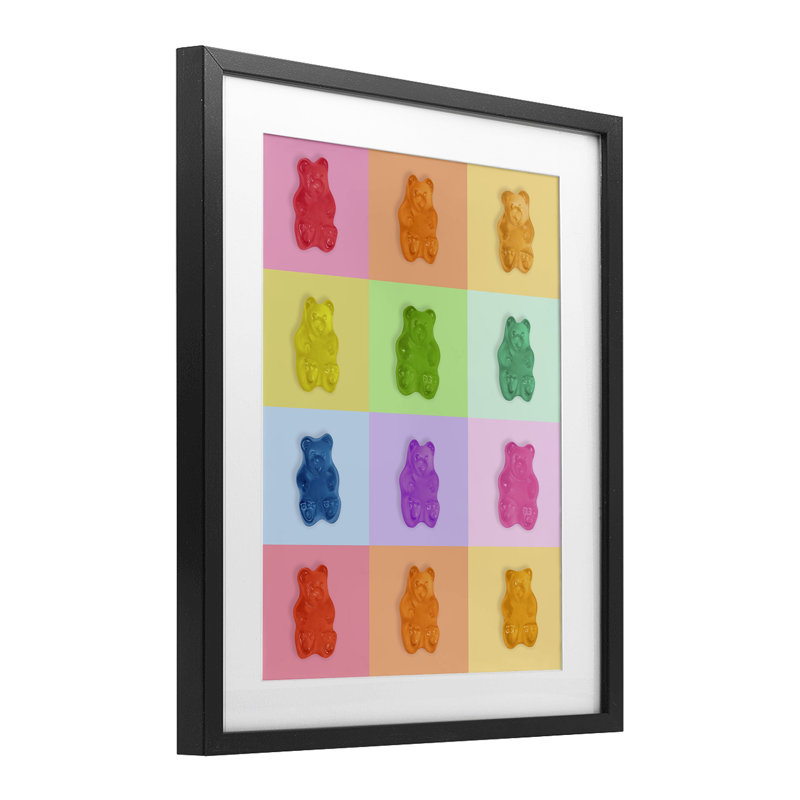 «Candy Bears Rainbow», reproduction encadrée sous verre, design par Lish Creative, H 21 po x l 17 po, Cadre noir minuit