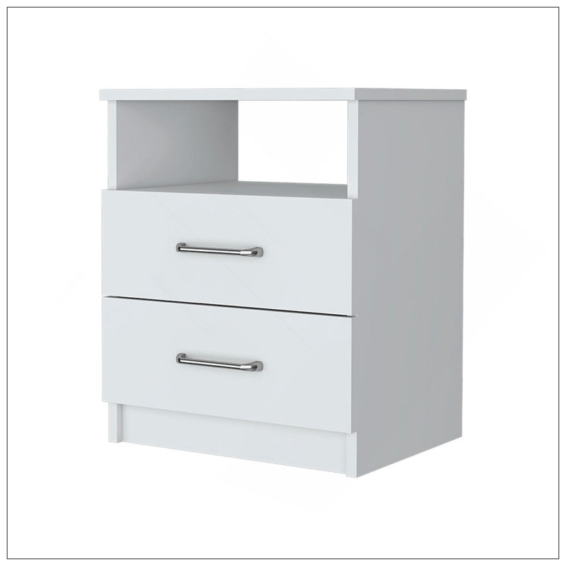 Table de chevet Oklahoma, deux tiroirs, une tablette, Blanc