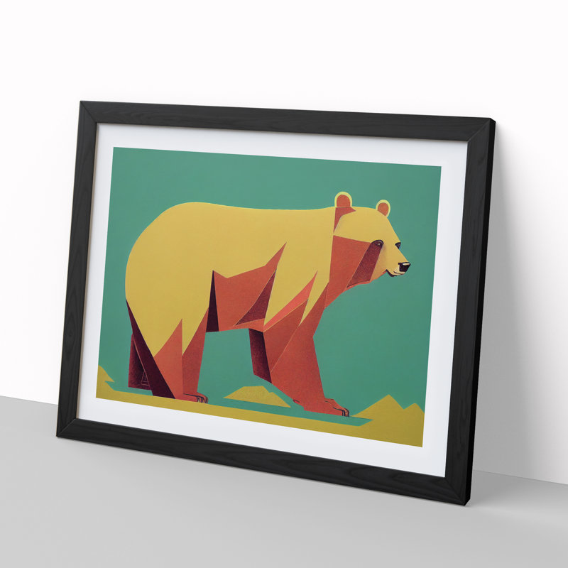 Bear Art Deco Abstract - Single Picture Frame Print, Black, 25cm H x 34cm W x 2cm D