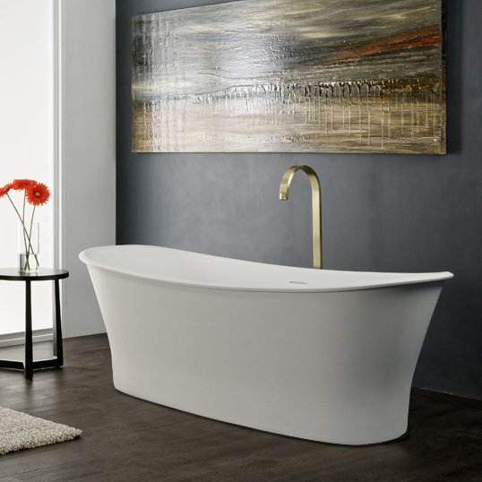 Cloud 62" x 29.875" Freestanding Soaking Solid Surface Bathtub with Wetmar Bio, White Matte, White