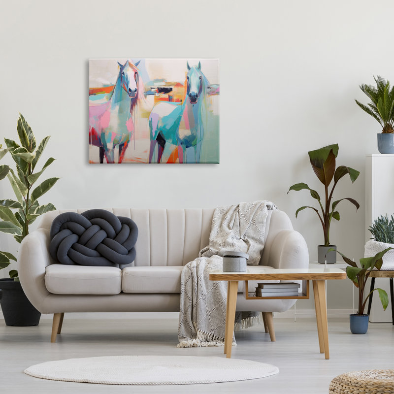 «Pastel Stallions Duo On Canvas» par Irena Orlov, peinture, H 30 po x l 40 po x P 1,5 po
