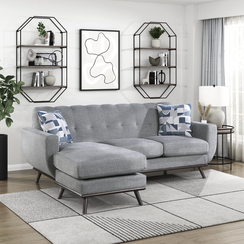 Lucania 87" Mid Century Modern Sofa Chaise - Chenille Sofa Chaise, Reversible Chaise for Flexible Layout, Iconic Walnut Legs