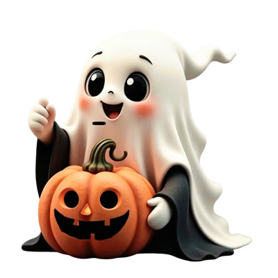 Cute Ghost  -o'- Resin Figurine  Friendly Ghost Holding Pumpkin Tabletop Statue Halloween Tiered Tray Mantel Decor For Home Indoor Holiday Party Ornament