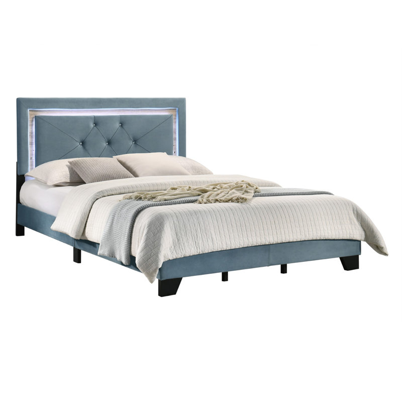 Kendell Upholstered Bed, Light Blue, Double (4'6)