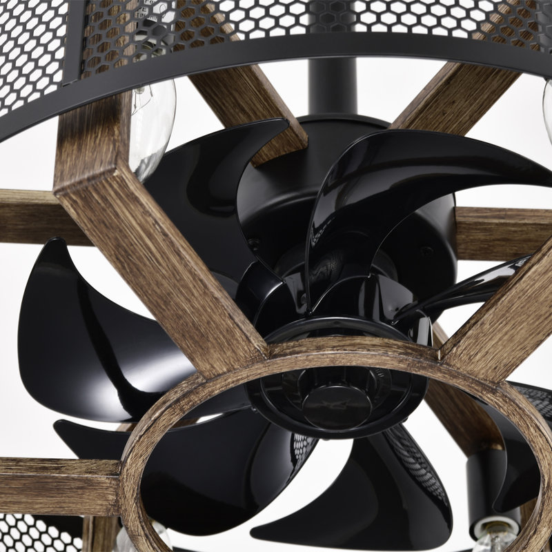 Peaslee 18.9" Cage Ceiling Fan with Remote, Black