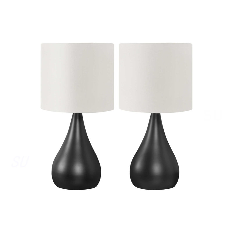 Lighting, ensemble de 2, H 18 po, lampe de table, métal noir, abat-jour ivoire / crème, contemporain