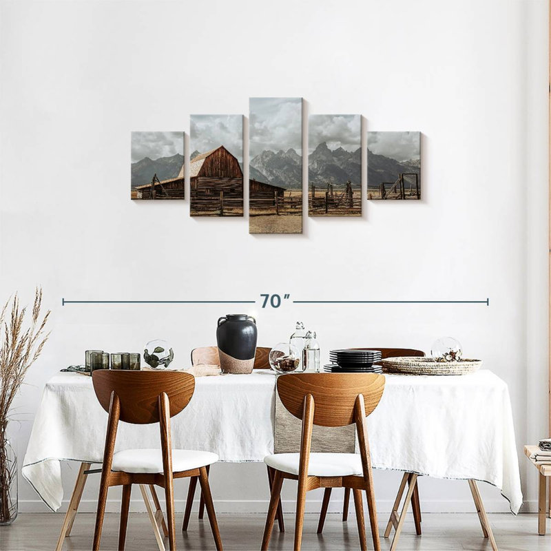 Grange Moulton Barn sur toile, 5 pièces, H 24 po x l 55 po x P 1 po