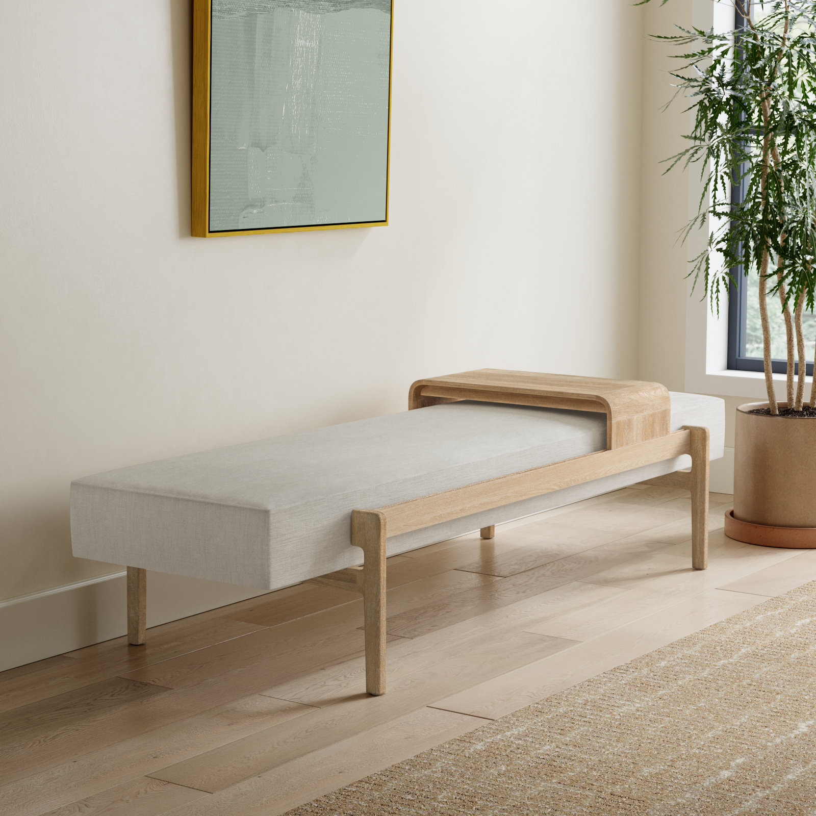 Romina Bench, Savoy Parchment, Vintage White Wash Oak-