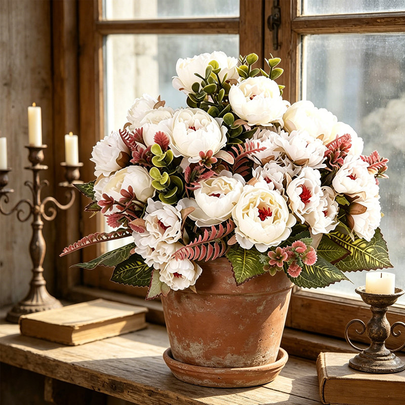 3 Bundles  Artificial Peonies Flowers Boho Faux Flowers Arrangements Artificial Centerpiece Spring Bouquet Floral Wedding Decoration for Vase