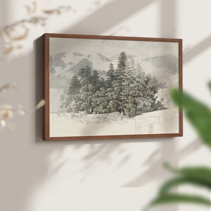 Paysages rétro-CCXV-reproduction encadrée, H 11 po x l 14 po, Noyer