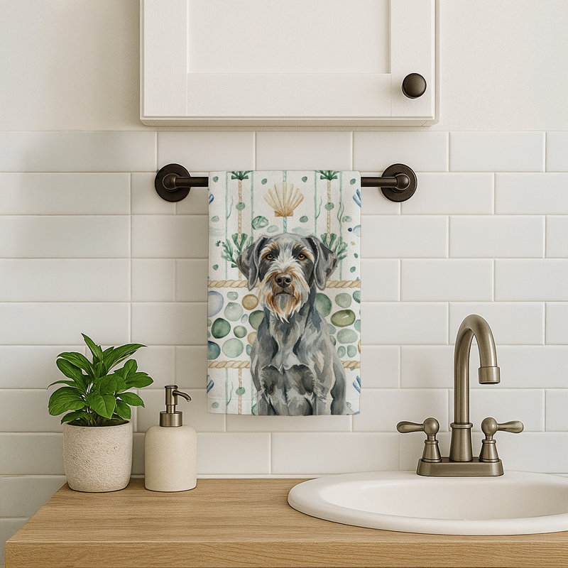 Serviette de cuisine blanche en verre de mer à épagneul tibétain blanc, Griffon à poil dur gris acier