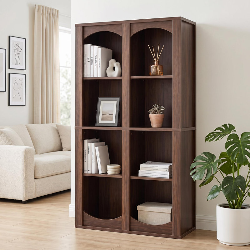Bibliothèque arquée à 4 niveaux de 124 cm de hauteur – Rangement ouvert à 8 cubes avec système anti-basculement – ​​Bibliothèque étroite et peu encombrante pour salon, chambre ou bureau
