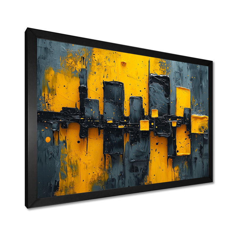 «Cityscape Geometric Pulse II» - art mural paysage urbain, Reproduction encadrée d'une seule photo, Noir, H 12 po x l 20 po