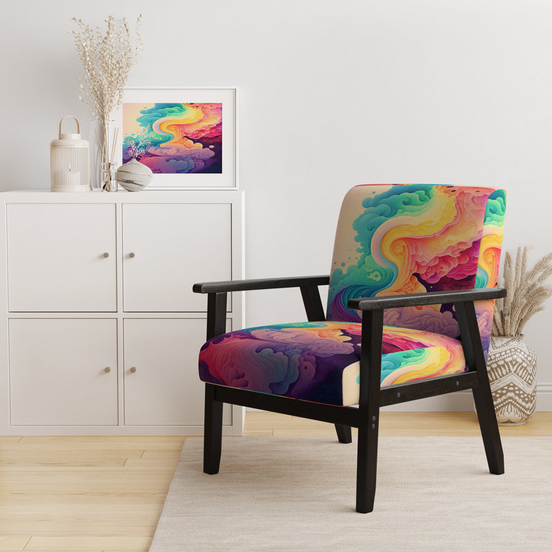 Multicolore Swirly Clouds V - Fauteuil rembourré moderne, fauteuil d'appoint rose