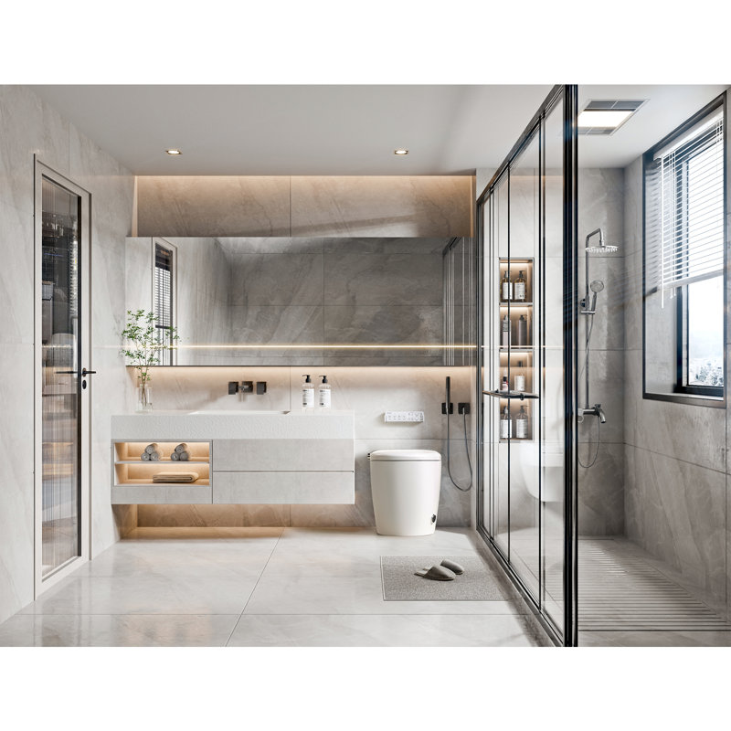 Madrid Smart Toilet Bidet in White with LED Display,Remote, Blackout Flush, Off-Seat Auto Flush, Heated Seat and Warm Air Dryer