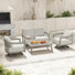 Ensemble de conversation de patio en aluminium 4 pièces Trombley avec causeuse, chaises pivotantes, table basse et coussins gris