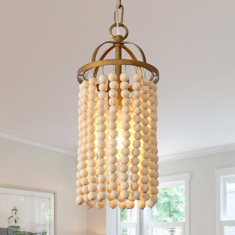 Suspension bohème en bois perlé, mini lustre rustique antique à une lumière, finition laiton vieilli, pour salle à manger, îlot de cuisine ou chambre à coucher