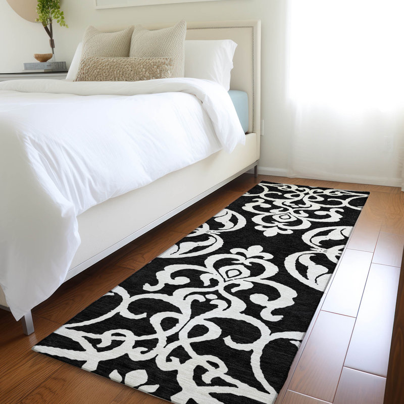 Premium Machine Washable Prisco Black Rug, Runner 2'3" x 7'6"
