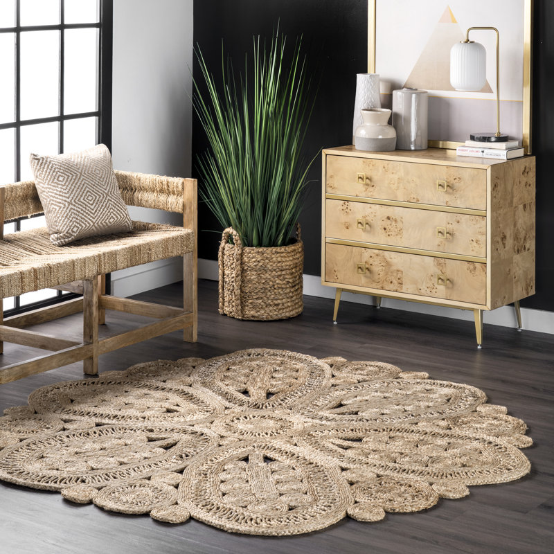 Tapis rond en jute touffeté à la main, Rond 8 pi