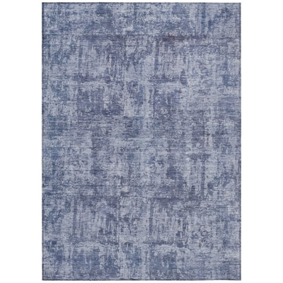 3' X 5' Blue And Ivory Abstract Washable Indoor Outdoor Area Rug