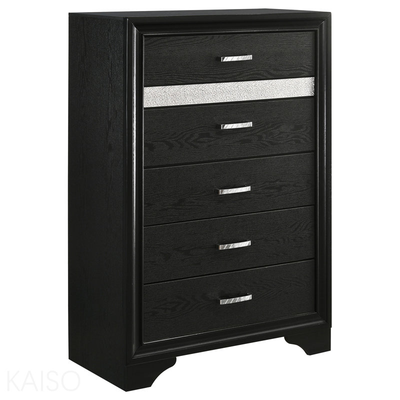Commode de chambre noire à 6 tiroirs, Noir