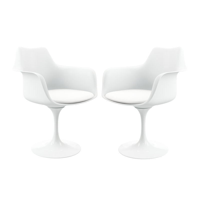 Chaise de salle à manger rembourrée blanche en similicuir, Gris, 2