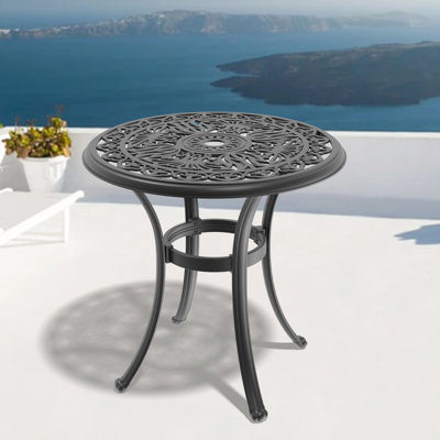 Table d'extérieur en fonte d'aluminium 26,04 po - cadre noir, fente pour parasol, 14,44 lb, rouille, capacité de poids de 160 lb, 4 sièges de patio noirs, trou, résistance à la corrosion, sièges, intempéries